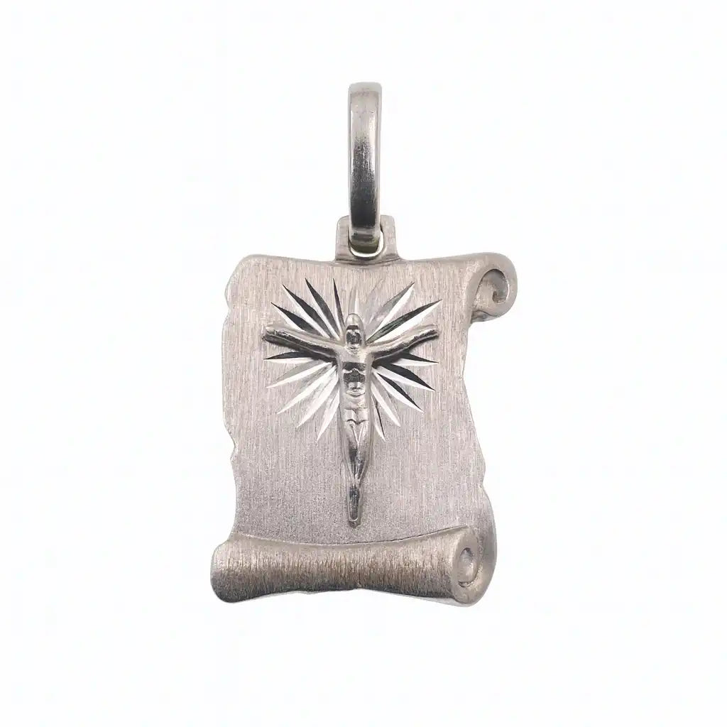 925 Sterling Silver High Polished Crucifix Scroll 14.3mm x 17.8mm Pendant