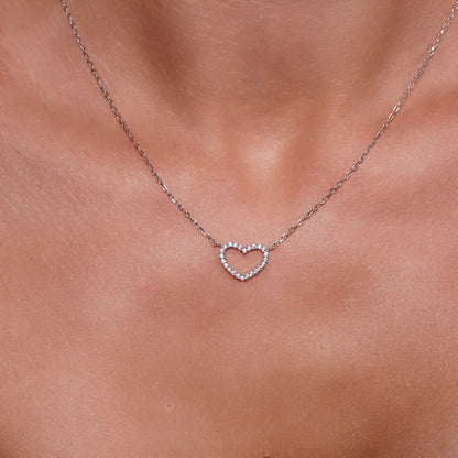 925 Sterling Silver Rhodium Plated CZ Heart Outline Pendant