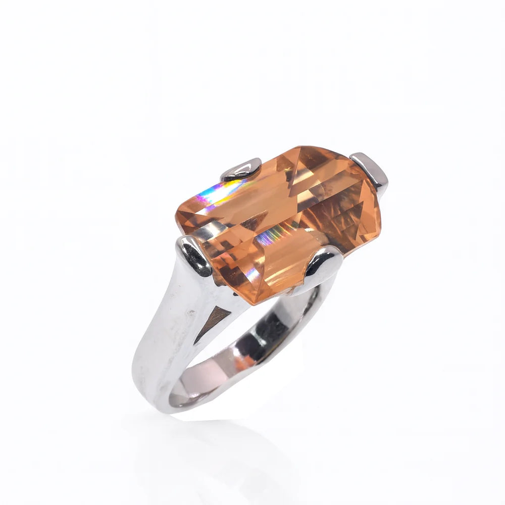 925 Sterling Silver Rhodium Plated Large Colored CZ Cocktail Ring