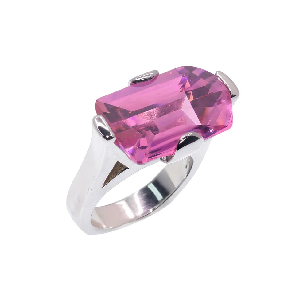 925 Sterling Silver Rhodium Plated Large Colored CZ Cocktail Ring