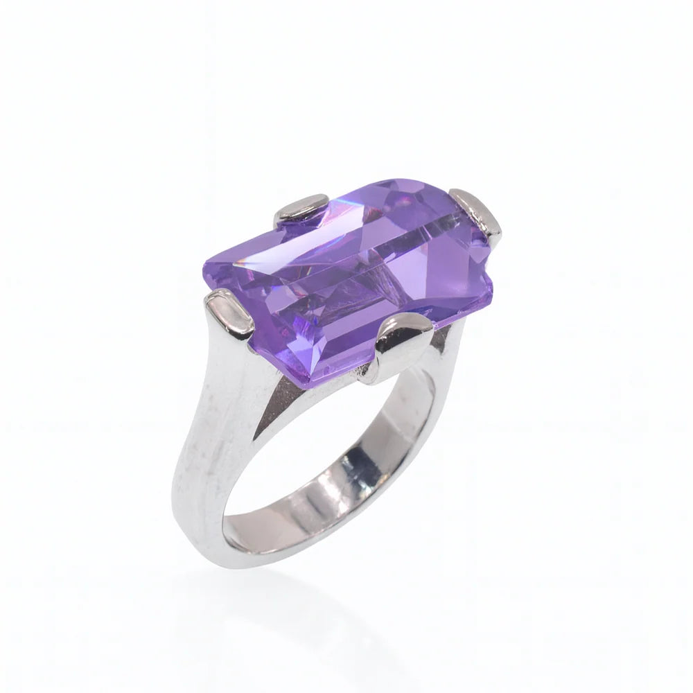 925 Sterling Silver Rhodium Plated Large Colored CZ Cocktail Ring