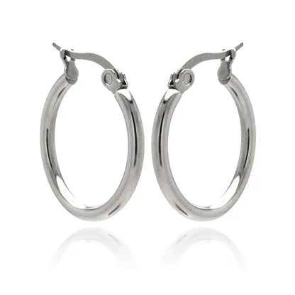 Stainless Steel Rhodium Plated Plain Hoop Earrings