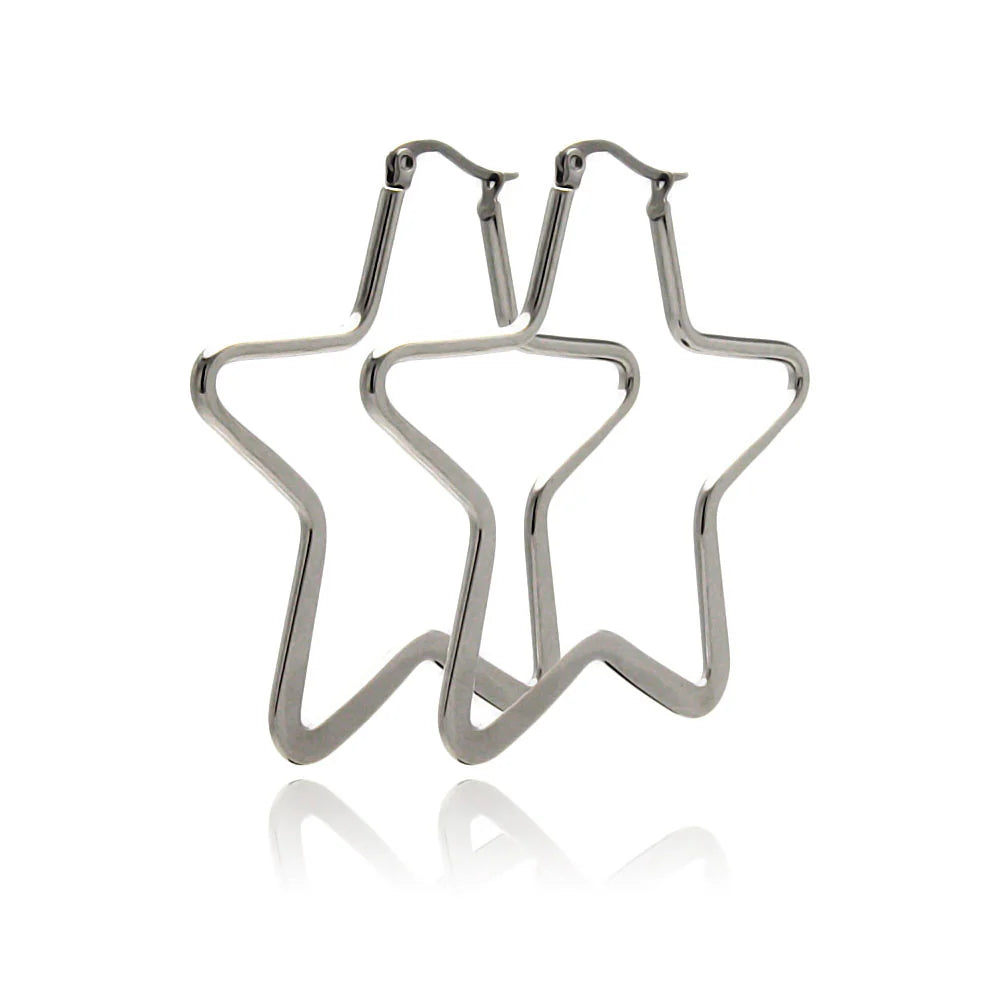 Stainless Steel Rhodium Plated Star Hoop Earrings