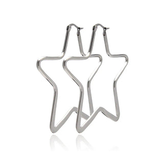 Stainless Steel Rhodium Plated Star Hoop Earrings