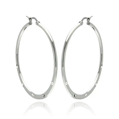 Stainless Steel Rhodium Plated 5 Cubic Zirconia Hoops Earrings
