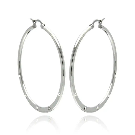 Stainless Steel Rhodium Plated 5 Cubic Zirconia Hoops Earrings
