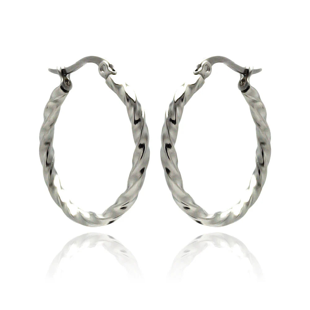 Stainless Steel Rhodium Plated Twisted Hoop Earrings