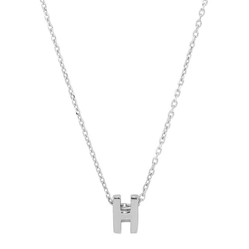 925 Sterling Silver Rhodium Plated  Small Initial H Necklace - JCP00001-H
