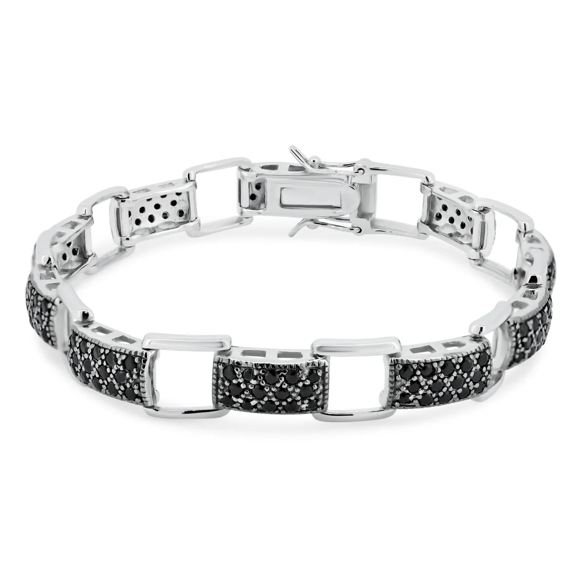 925 Sterling Silver Rhodium Plated Black CZ Tennis Bracelet