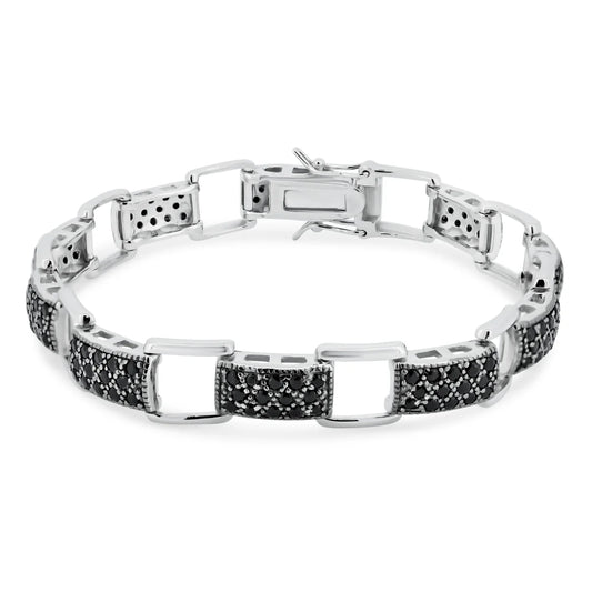 925 Sterling Silver Rhodium Plated Black CZ Tennis Bracelet