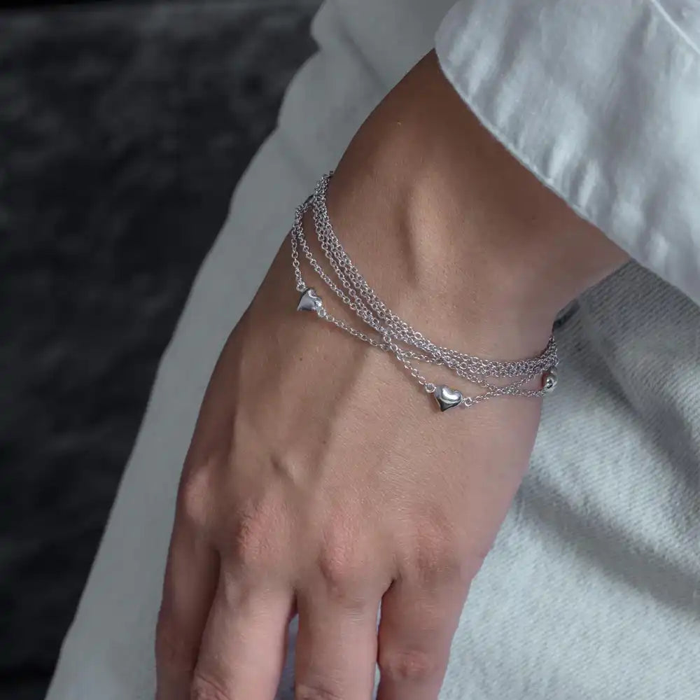 925 Sterling Silver Clearance-Rhodium Plated Multi Chains Heart Bracelet