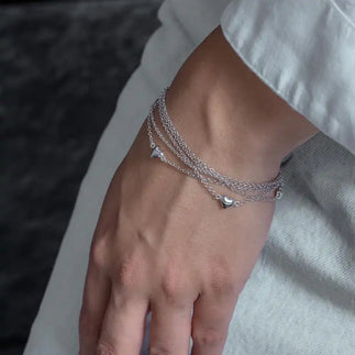 925 Sterling Silver Clearance-Rhodium Plated Multi Chains Heart Bracelet