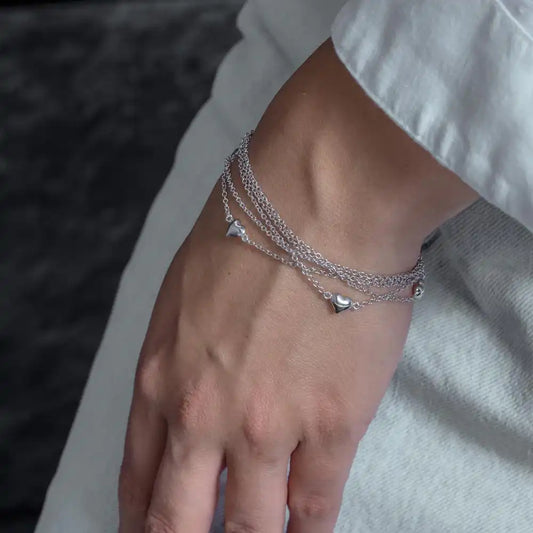 925 Sterling Silver Clearance-Rhodium Plated Multi Chains Heart Bracelet