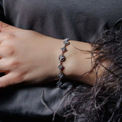 925 Sterling Silver Rhodium Plated Multi Shape Clear CZ Bracelet