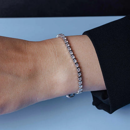 925 Sterling Silver Rhodium Plated CZ Lariat Bracelet