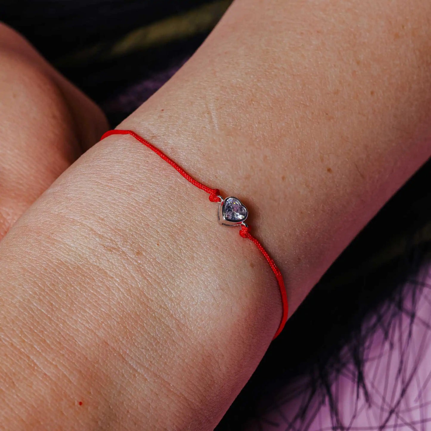 925 Sterling Silver Rhodium Plated Single Heart CZ Red Cord Bracelet