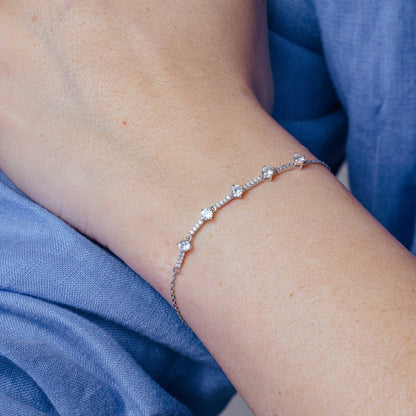 925 Sterling Silver Rhodium Plated CZ Link Chain Bracelet