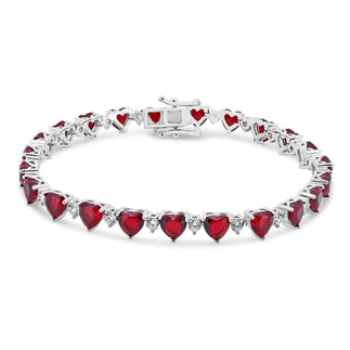 925 Sterling Silver Rhodium Plated Heart Red CZ 6mm Tennis Bracelet