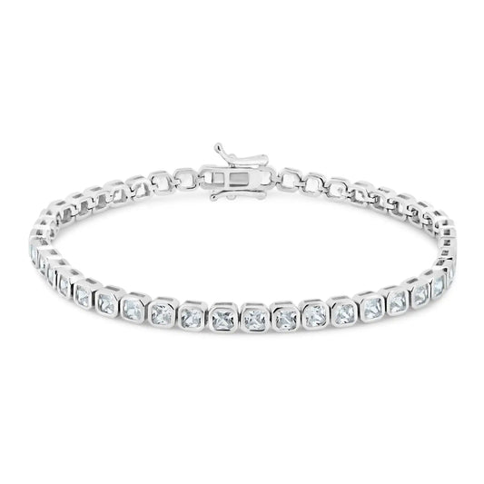 925 Sterling Silver Rhodium Plated Square CZ 4mm Tennis Bracelet