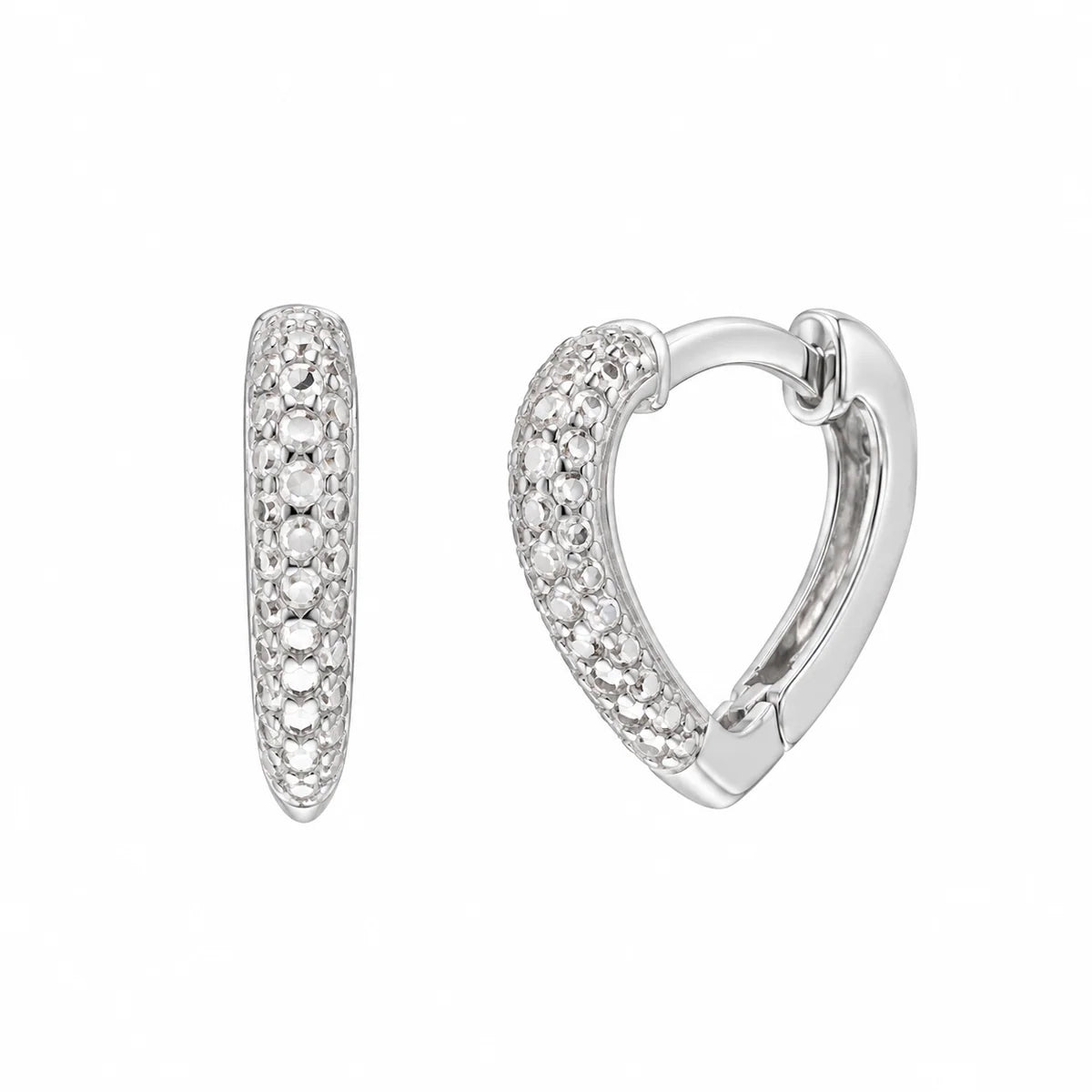 925 Sterling Silver Rhodium Plated Dainty Heart Huggie CZ Earrings