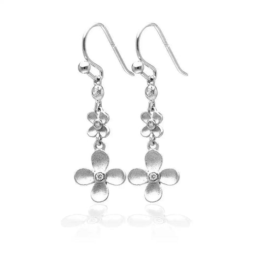 925 Sterling Silver Clearance Rhodium Plated Matte Finish Hanging Clover Earrings