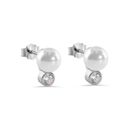 925 Sterling Silver Rhodium Plated Pearl Stud Earrings