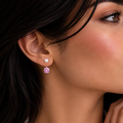 925 Sterling Silver Rhodium Plated Faux Pearl & Birthstone CZ Front and Back Earring Jacket