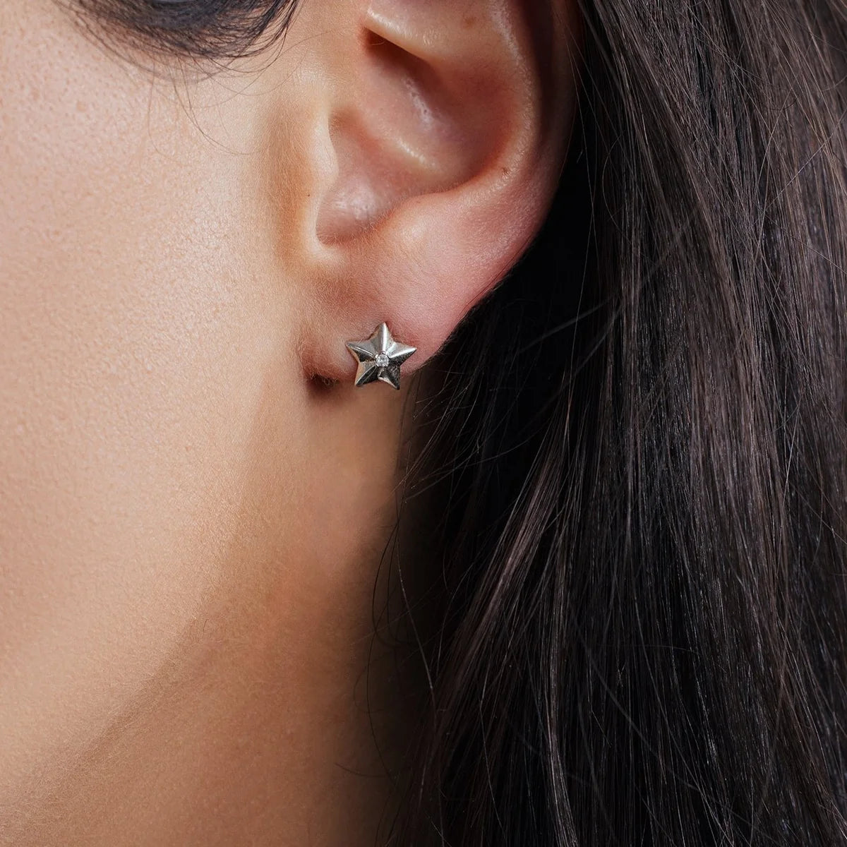 925 Sterling Silver Rhodium Plated Diamond Star Stud Earrings