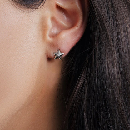 925 Sterling Silver Rhodium Plated Diamond Star Stud Earrings