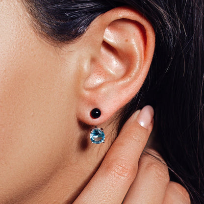 925 Sterling Silver Rhodium Plated Faux Pearl & Birthstone CZ Front and Back Earring Jacket