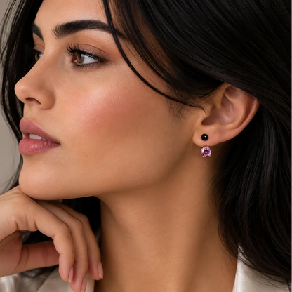 925 Sterling Silver Rhodium Plated Faux Pearl & Birthstone CZ Front and Back Earring Jacket