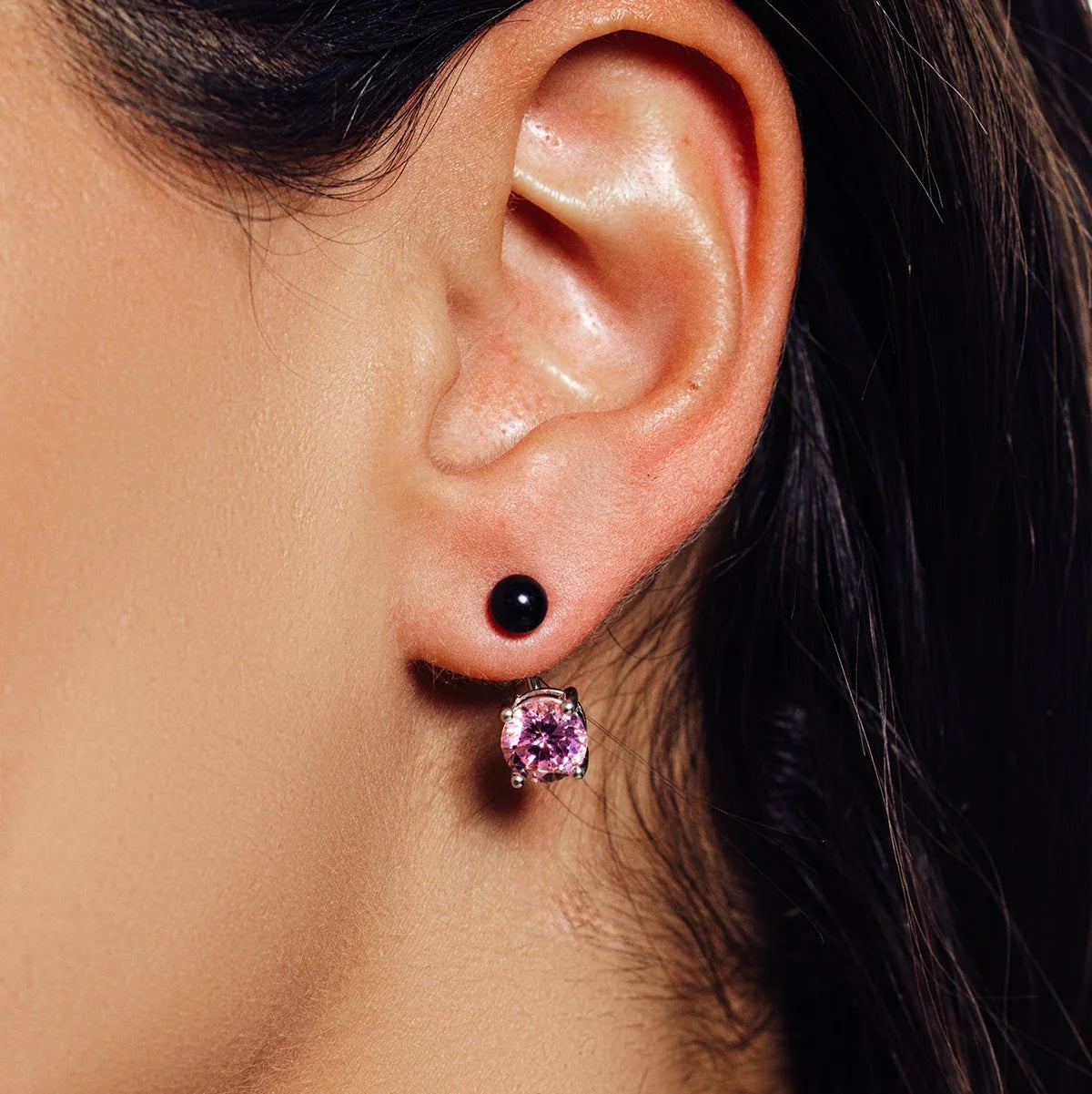 925 Sterling Silver Rhodium Plated Faux Pearl & Birthstone CZ Front and Back Earring Jacket