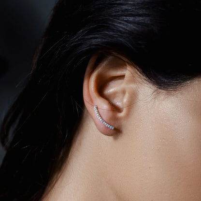 925 Sterling Silver Rhodium Plated CZ Encrusted Bar Earrings