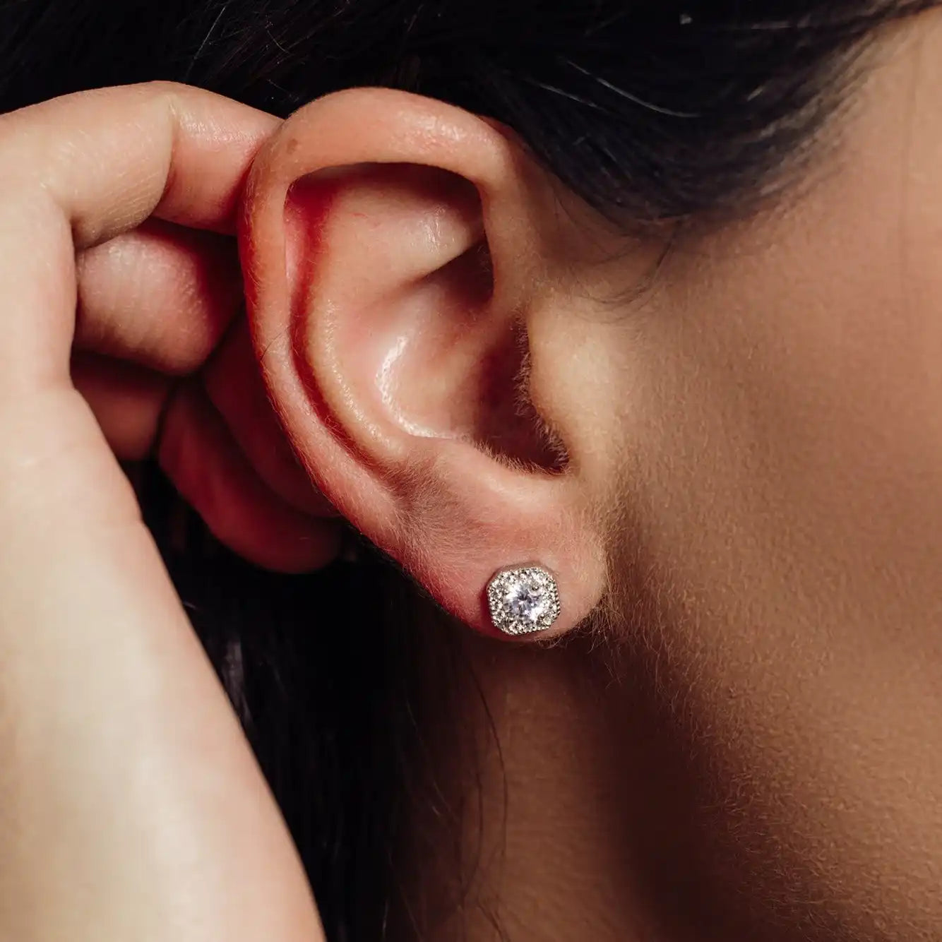 925 Sterling Silver Rhodium Plated Round Halo Earrings