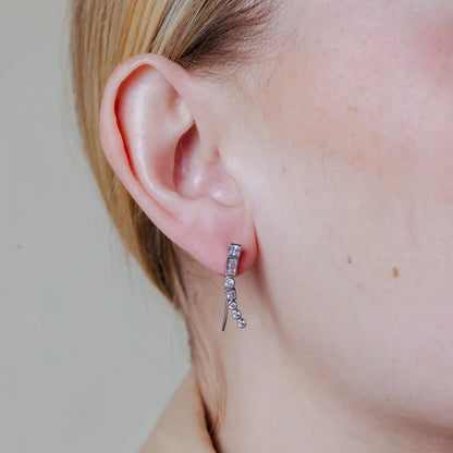 925 Sterling Silver Rhodium Plated Baguette and Round CZ Climbing Earrings