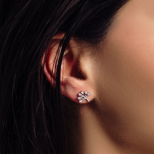 925 Sterling Silver Rhodium Plated Tree Earrings