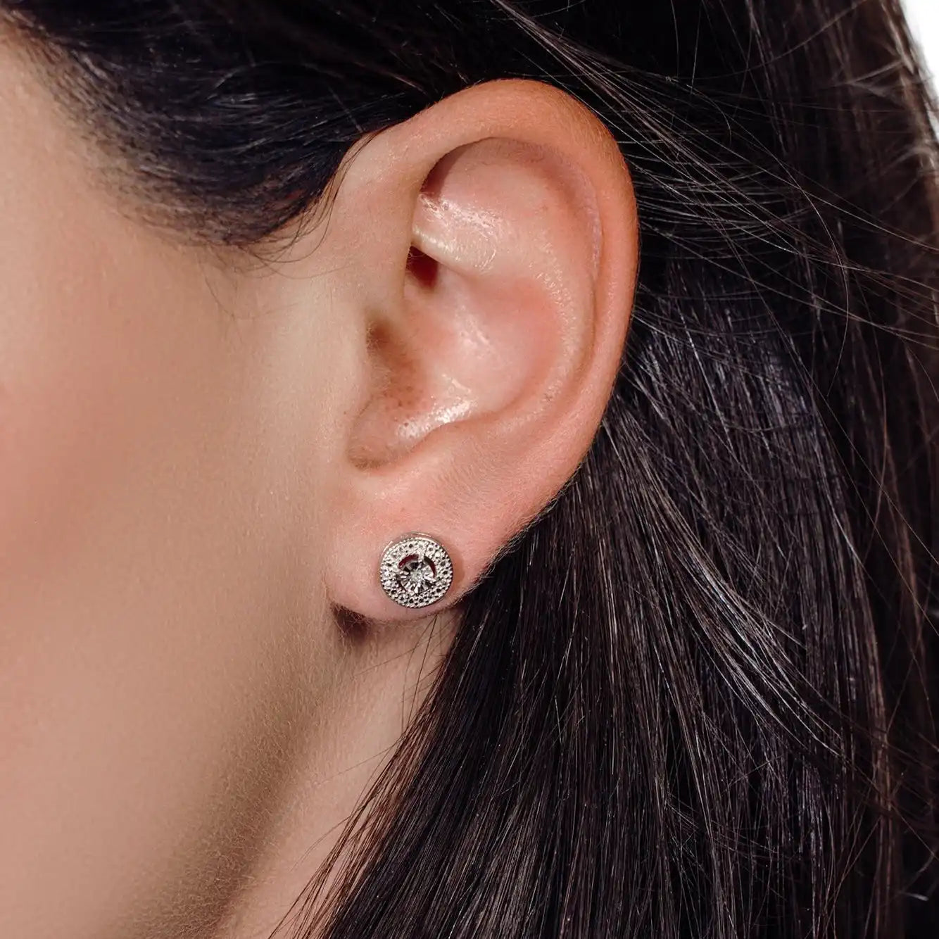 925 Sterling Silver Rhodium Plated Round Stud Earrings