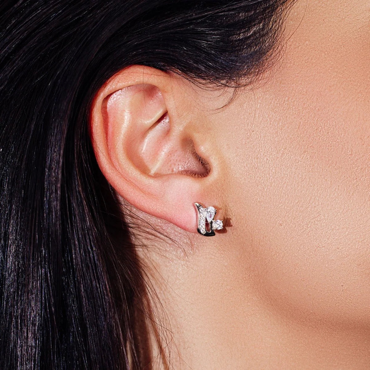 925 Sterling Silver Rhodium Plated Squirrel CZ Stud Earring