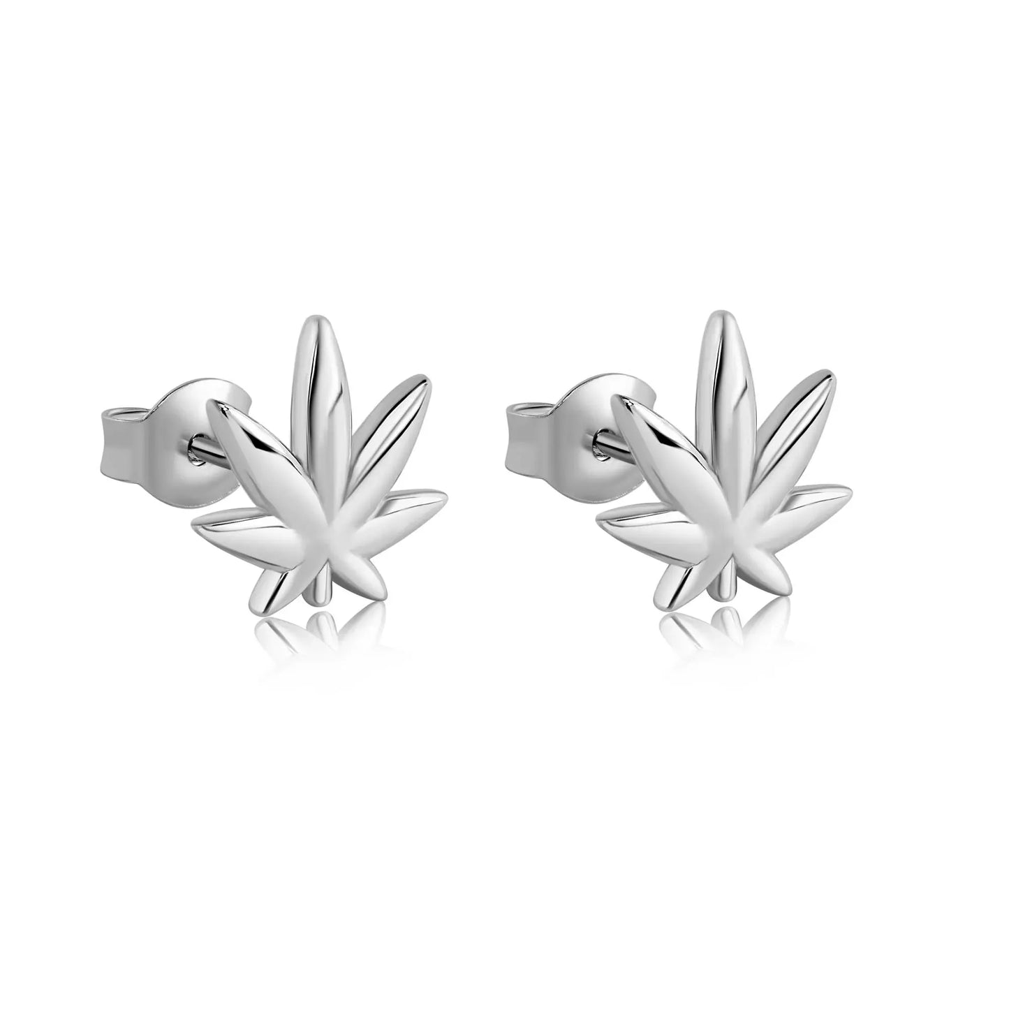 925 Sterling Silver Rhodium Plated Cannabis Stud Earrings