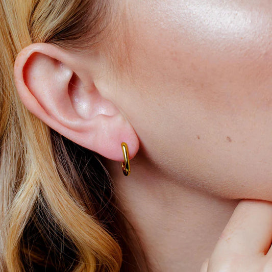 925 Sterling Silver Gold Plated Square Oval Hoop Earring