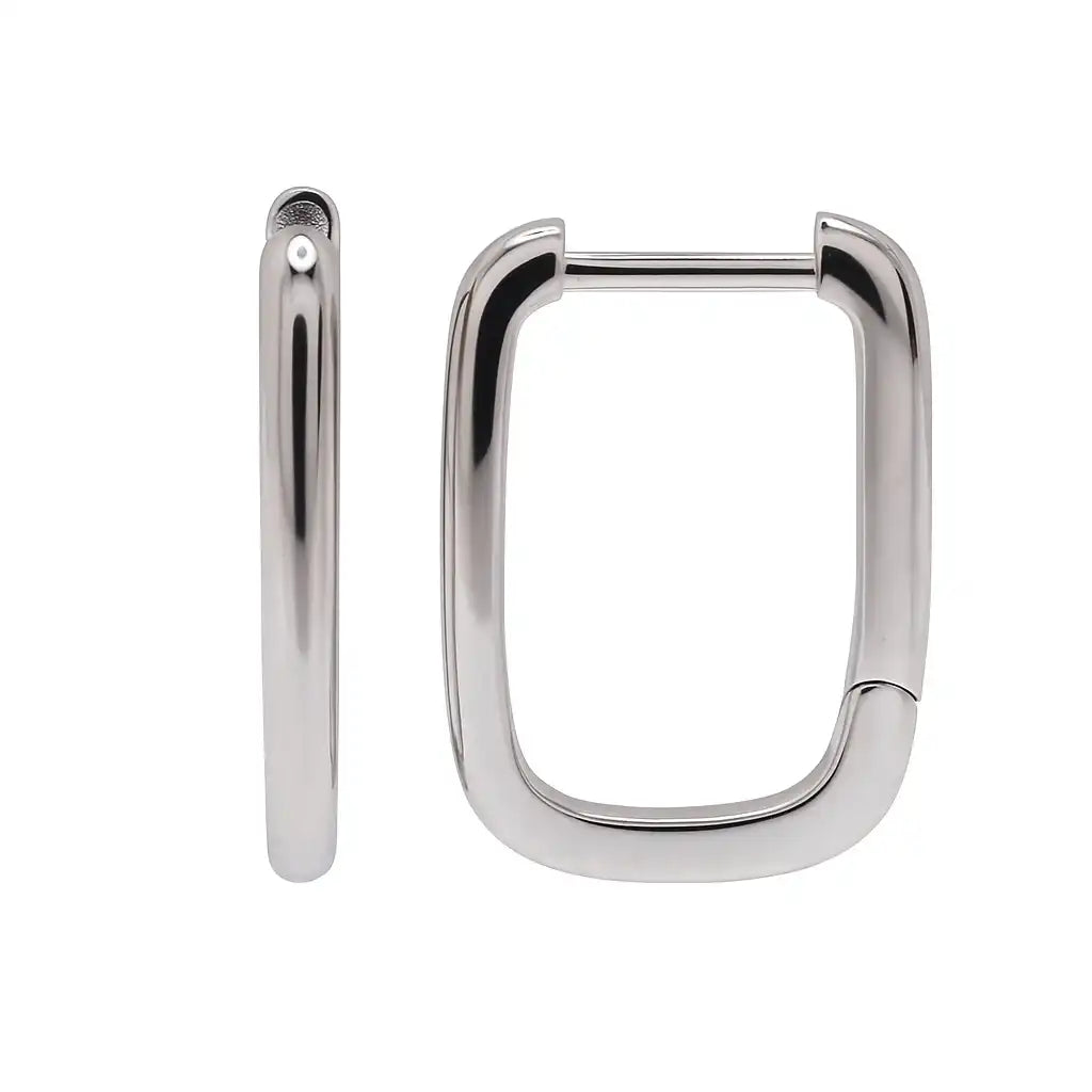 925 Sterling Silver Rhodium Plated Square Oval Hoop Earring