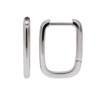 925 Sterling Silver Rhodium Plated Square Oval Hoop Earring