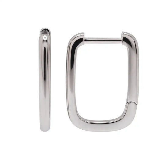 925 Sterling Silver Rhodium Plated Square Oval Hoop Earring