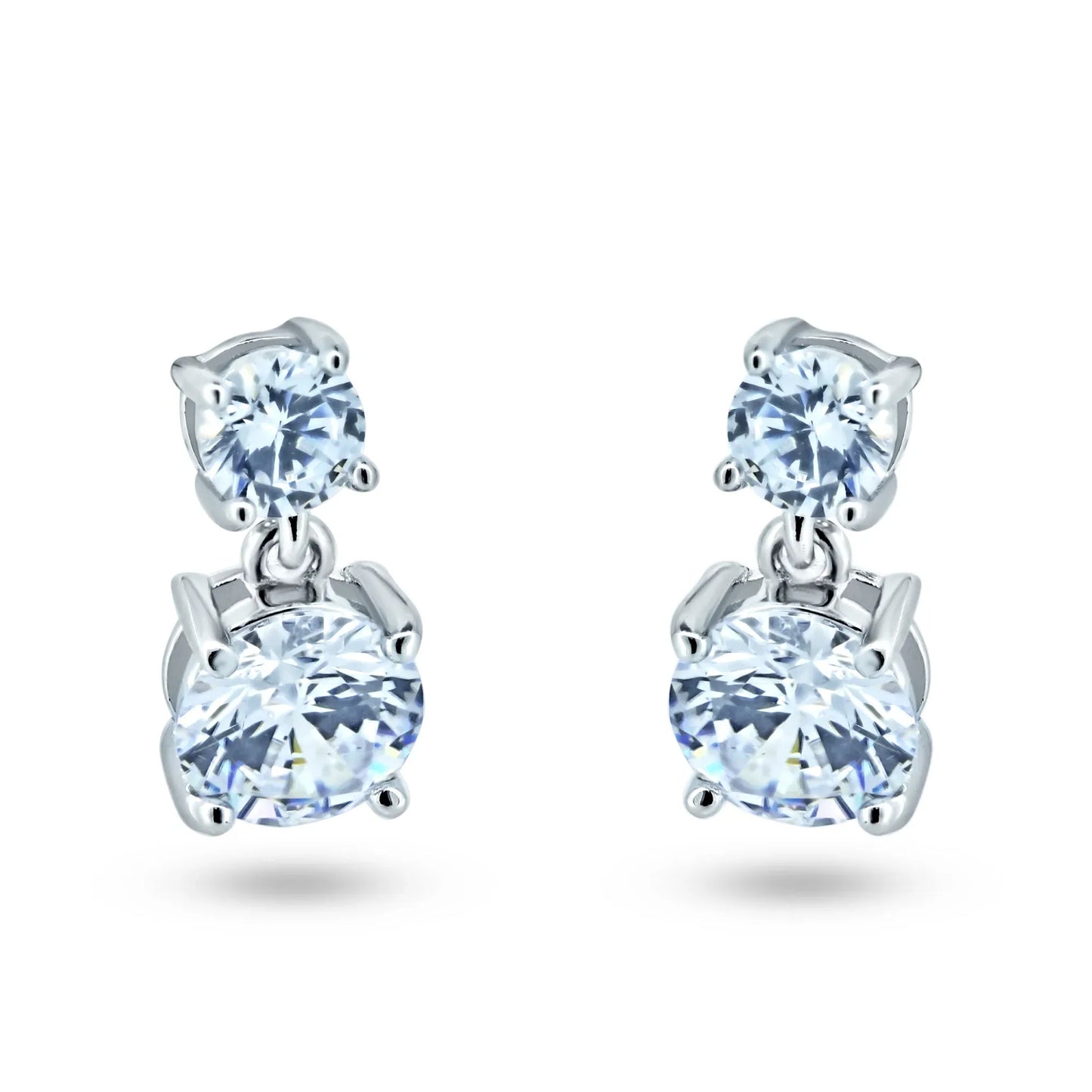 925 Sterling Silver Rhodium Plated Dangling Round CZ Earring