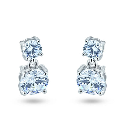 925 Sterling Silver Rhodium Plated Dangling Round CZ Earring