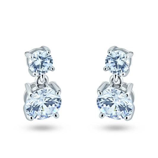 925 Sterling Silver Rhodium Plated Dangling Round CZ Earring
