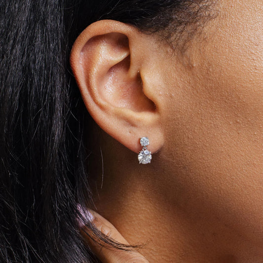 925 Sterling Silver Rhodium Plated Dangling Round CZ Earring