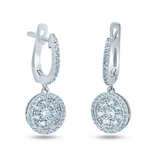 925 Sterling Silver Rhodium Plated Dangling CZ Encrusted Disc Hoop Earrings