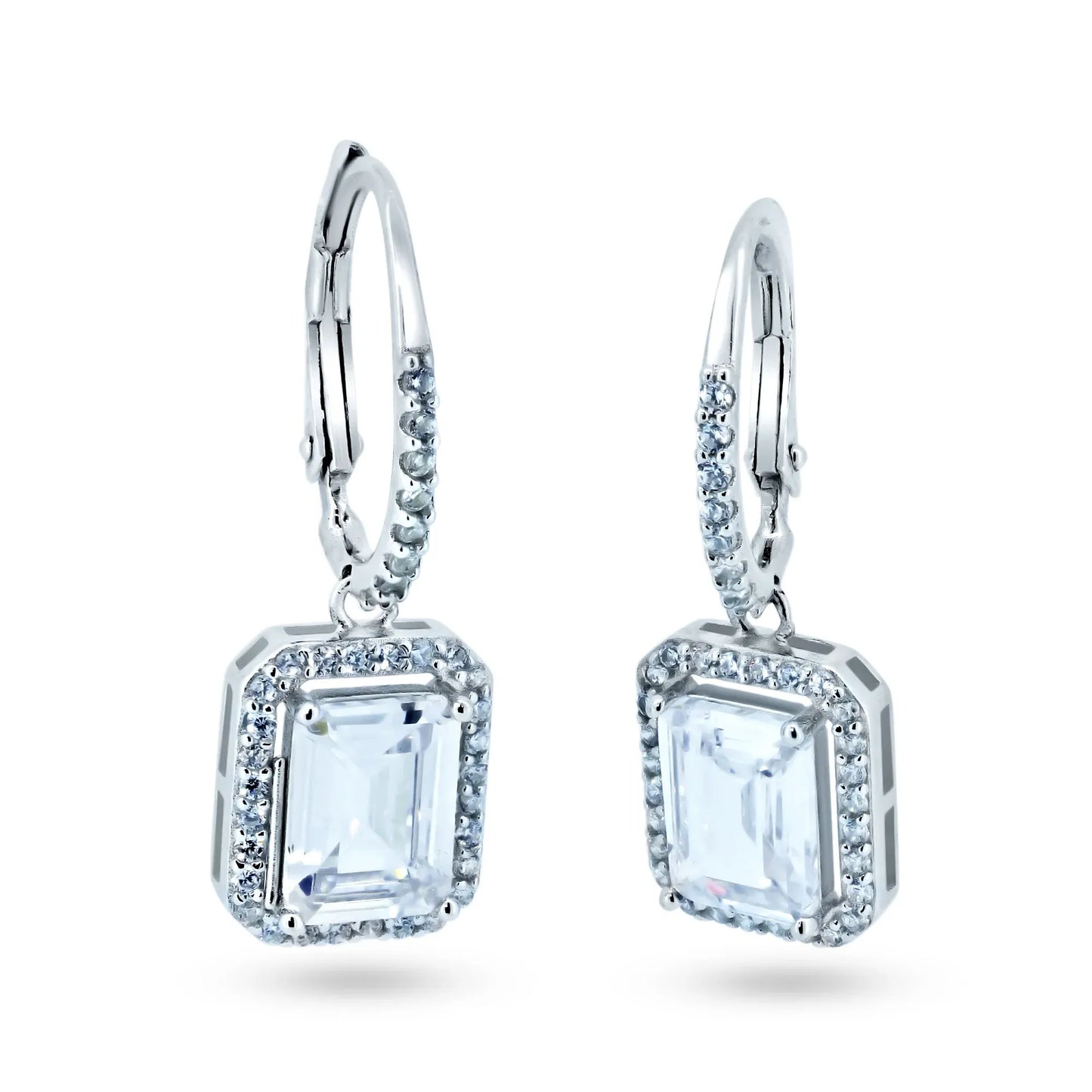 925 Sterling Silver Rhodium Plated Dangling CZ Leverback Earrings