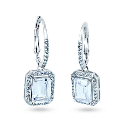 925 Sterling Silver Rhodium Plated Dangling CZ Leverback Earrings
